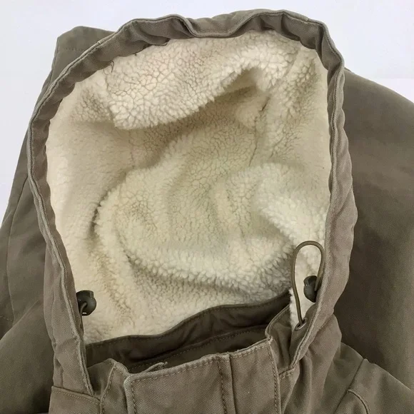 GAP Military Utility Green Quilted Sherpa Lined Jacket with Hood Size Small